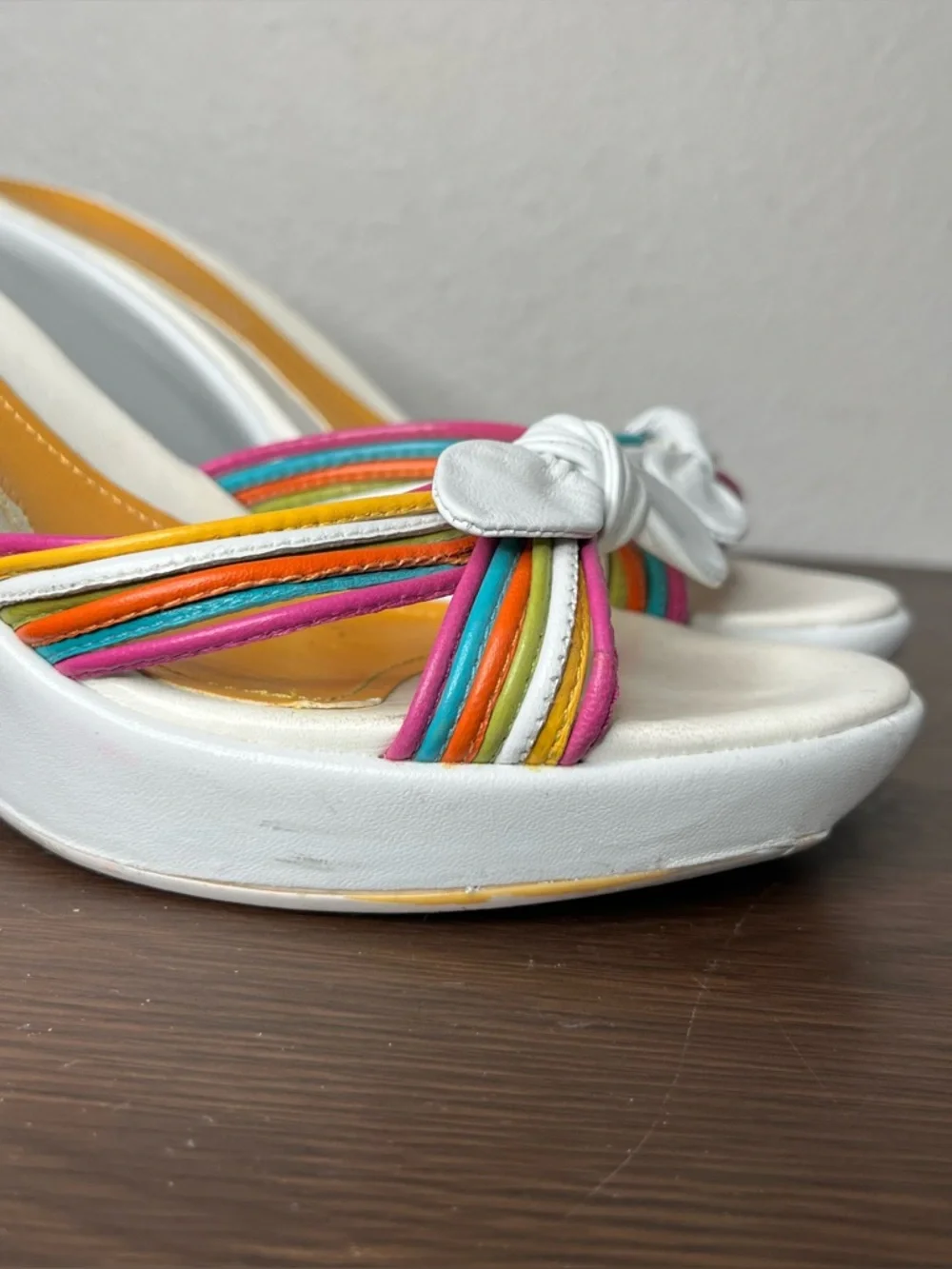 Y2K Vintage Strappy Rainbow Bow Wedge Heel Polly Pocket Fairycore Preppy - Picture 6 of 10